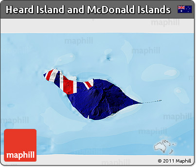 Flag 3D Map of Heard Island and McDonald Islands, political outside, flag aligned to the middle