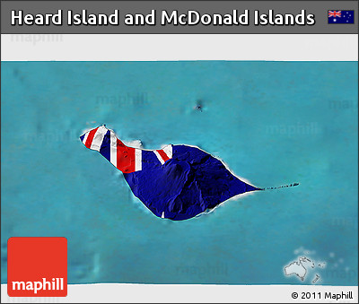 Flag 3D Map of Heard Island and McDonald Islands, satellite outside, flag aligned to the middle