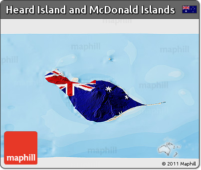 Flag 3D Map of Heard Island and McDonald Islands, shaded relief outside, bathymetry sea, flag centered