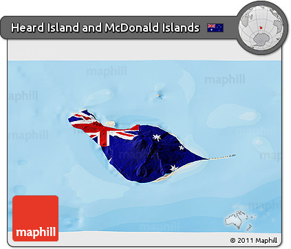 Flag 3D Map of Heard Island and McDonald Islands, shaded relief outside, bathymetry sea