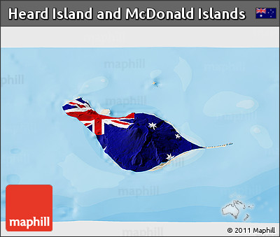 Flag 3D Map of Heard Island and McDonald Islands, shaded relief outside, bathymetry sea
