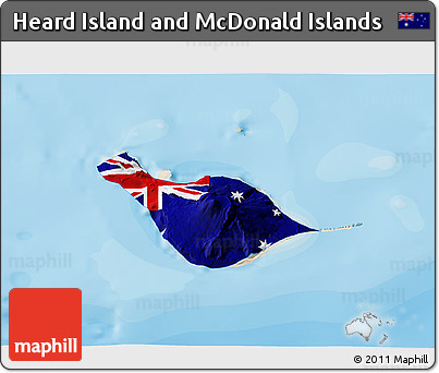 Flag 3D Map of Heard Island and McDonald Islands, shaded relief outside, bathymetry sea
