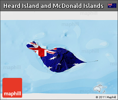 Flag 3D Map of Heard Island and McDonald Islands, single color outside, bathymetry sea, shaded relief sea, flag rotated