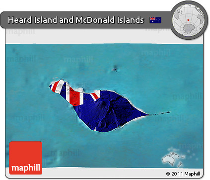 Flag 3D Map of Heard Island and McDonald Islands, single color outside, satellite sea, flag aligned to the middle