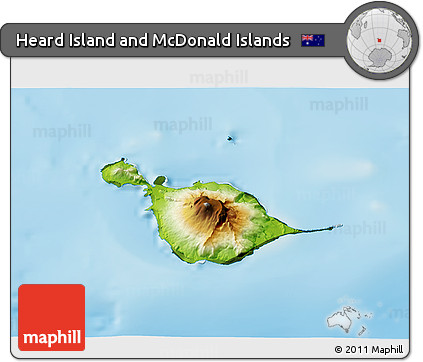 Physical 3D Map of Heard Island and McDonald Islands, darken, land only