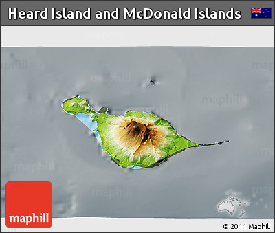 Physical 3D Map of Heard Island and McDonald Islands, darken, semi-desaturated