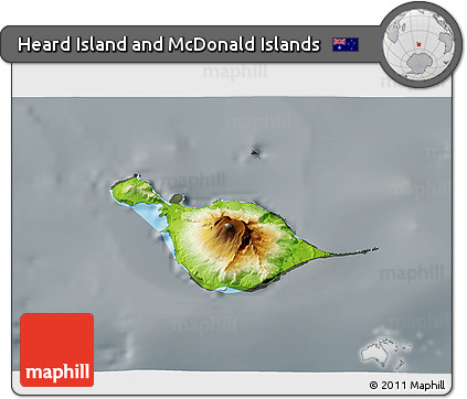 Physical 3D Map of Heard Island and McDonald Islands, darken, semi-desaturated