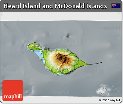 Physical 3D Map of Heard Island and McDonald Islands, darken, semi-desaturated
