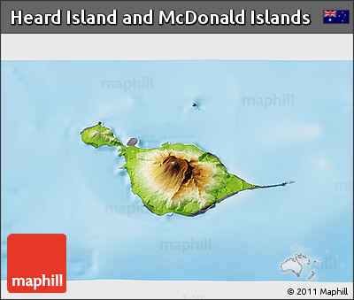 Physical 3D Map of Heard Island and McDonald Islands, desaturated, land only