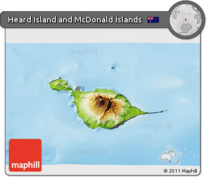 Physical 3D Map of Heard Island and McDonald Islands, desaturated, land only