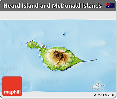 Physical 3D Map of Heard Island and McDonald Islands, desaturated, land only