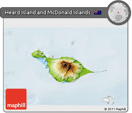 Physical 3D Map of Heard Island and McDonald Islands, lighten