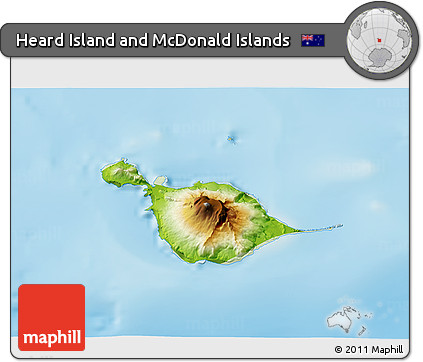 Physical 3D Map of Heard Island and McDonald Islands, lighten, land only
