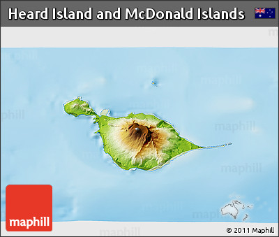 Physical 3D Map of Heard Island and McDonald Islands, lighten, land only