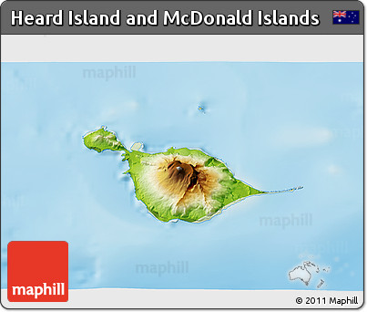 Physical 3D Map of Heard Island and McDonald Islands, lighten, land only