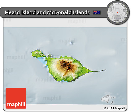 Physical 3D Map of Heard Island and McDonald Islands, semi-desaturated