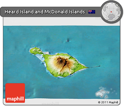 Physical 3D Map of Heard Island and McDonald Islands, single color outside, satellite sea