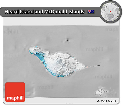 Satellite 3D Map of Heard Island and McDonald Islands, lighten, desaturated