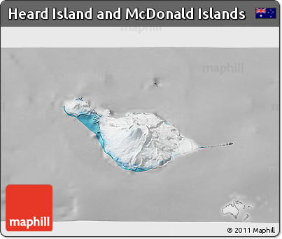 Satellite 3D Map of Heard Island and McDonald Islands, lighten, desaturated