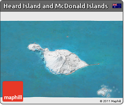 Satellite 3D Map of Heard Island and McDonald Islands, lighten, desaturated, land only