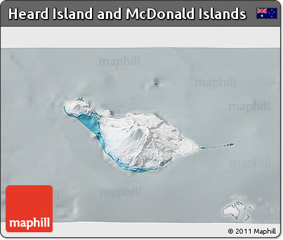 Satellite 3D Map of Heard Island and McDonald Islands, lighten, semi-desaturated