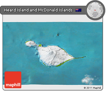 Satellite 3D Map of Heard Island and McDonald Islands, physical outside, satellite sea