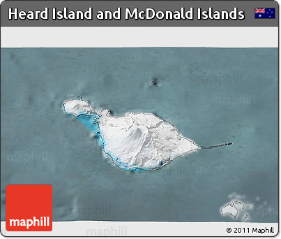 Satellite 3D Map of Heard Island and McDonald Islands, semi-desaturated
