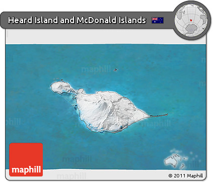 Satellite 3D Map of Heard Island and McDonald Islands, semi-desaturated, land only