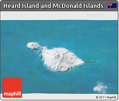Satellite 3D Map of Heard Island and McDonald Islands, semi-desaturated, land only