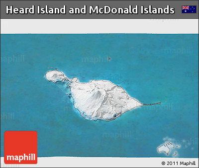 Satellite 3D Map of Heard Island and McDonald Islands, semi-desaturated, land only