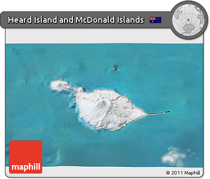 Satellite 3D Map of Heard Island and McDonald Islands, shaded relief outside, satellite sea