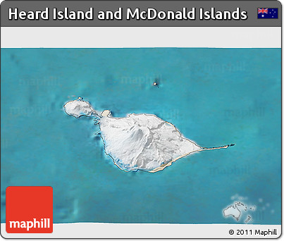 Satellite 3D Map of Heard Island and McDonald Islands, shaded relief outside, satellite sea