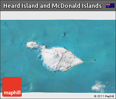 Satellite 3D Map of Heard Island and McDonald Islands, shaded relief outside, satellite sea