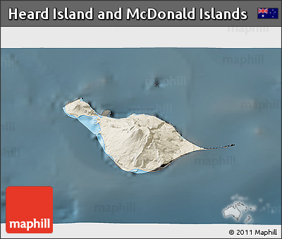 Shaded Relief 3D Map of Heard Island and McDonald Islands, darken