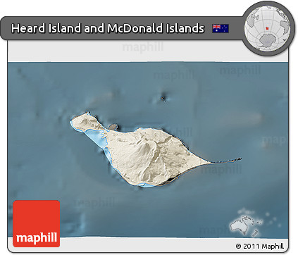 Shaded Relief 3D Map of Heard Island and McDonald Islands, darken