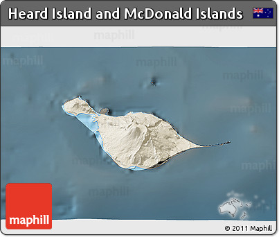 Shaded Relief 3D Map of Heard Island and McDonald Islands, darken