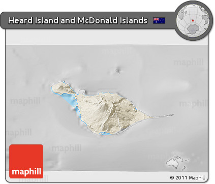 Shaded Relief 3D Map of Heard Island and McDonald Islands, desaturated