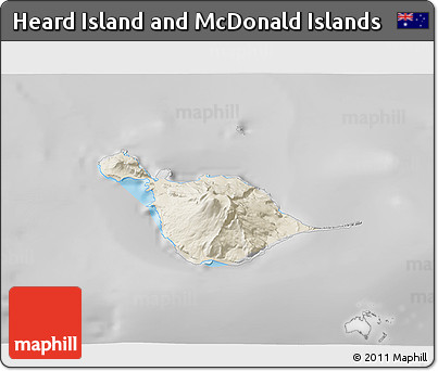 Shaded Relief 3D Map of Heard Island and McDonald Islands, desaturated