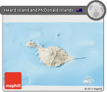 Shaded Relief 3D Map of Heard Island and McDonald Islands, satellite outside, shaded relief sea