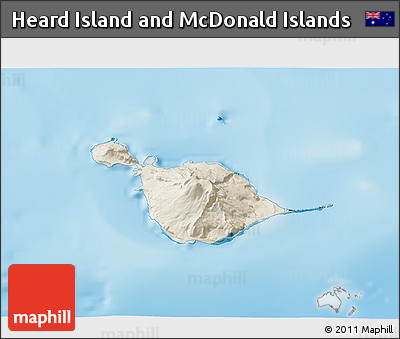 Shaded Relief 3D Map of Heard Island and McDonald Islands, satellite outside, shaded relief sea