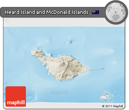 Shaded Relief 3D Map of Heard Island and McDonald Islands, single color outside