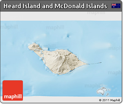 Shaded Relief 3D Map of Heard Island and McDonald Islands, single color outside