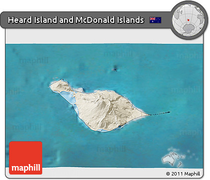 Shaded Relief 3D Map of Heard Island and McDonald Islands, single color outside, satellite sea