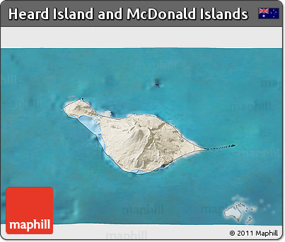 Shaded Relief 3D Map of Heard Island and McDonald Islands, single color outside, satellite sea