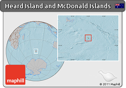 Physical Location Map of Heard Island and McDonald Islands, gray outside, hill shading