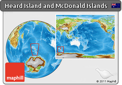 Physical Location Map of Heard Island and McDonald Islands, highlighted continent, within the entire continent