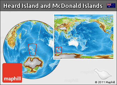 Physical Location Map of Heard Island and McDonald Islands, highlighted continent, within the entire continent