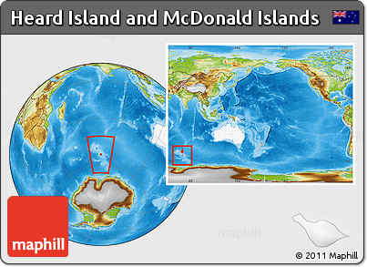Physical Location Map of Heard Island and McDonald Islands, highlighted continent, within the entire continent
