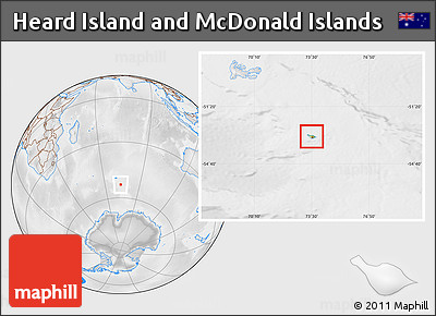 Physical Location Map of Heard Island and McDonald Islands, lighten, desaturated