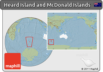 Savanna Style Location Map of Heard Island and McDonald Islands, highlighted continent, within the entire continent, hill shading